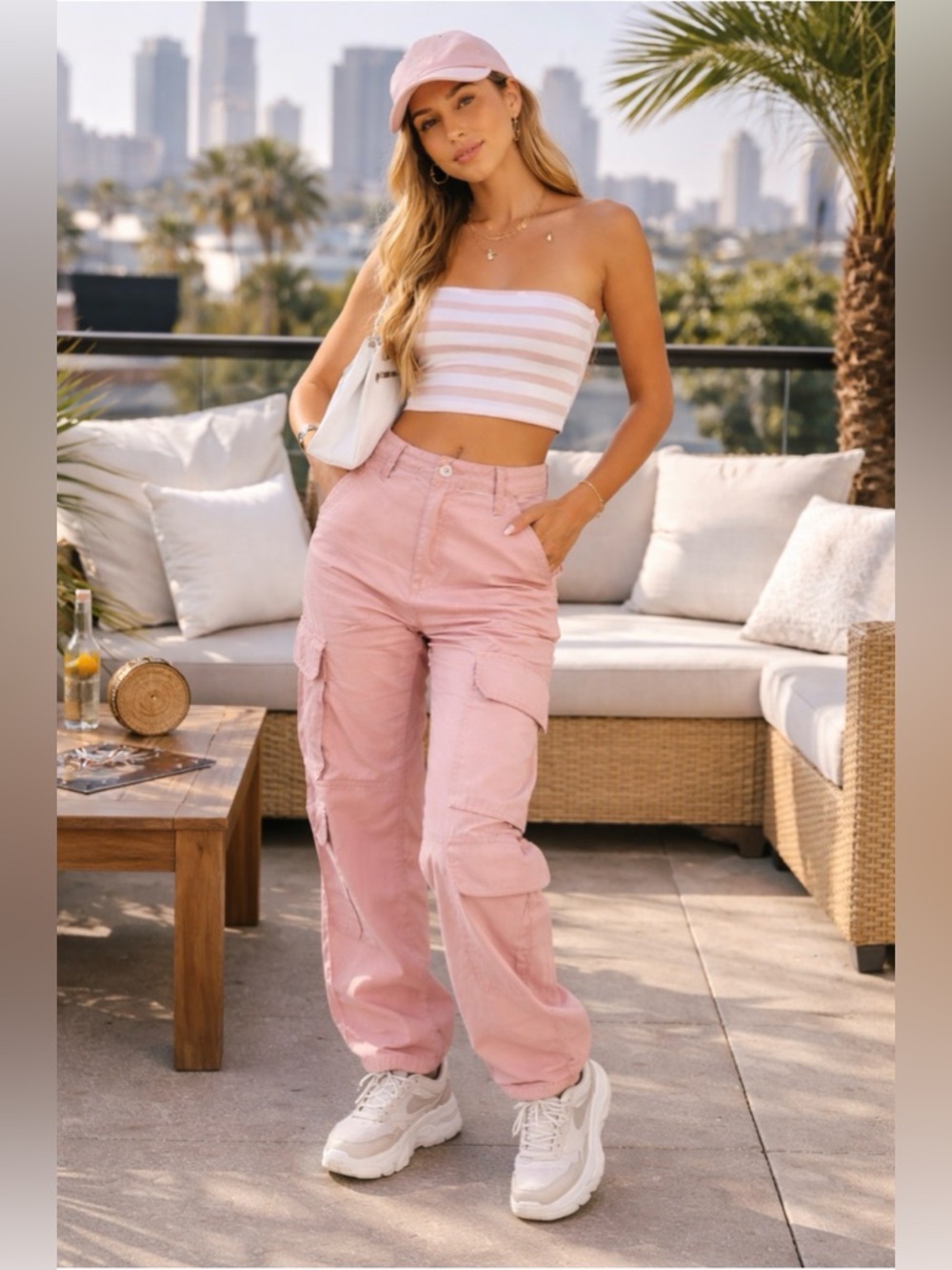 Bershka Blush Straight Leg Cargo‎ Pants